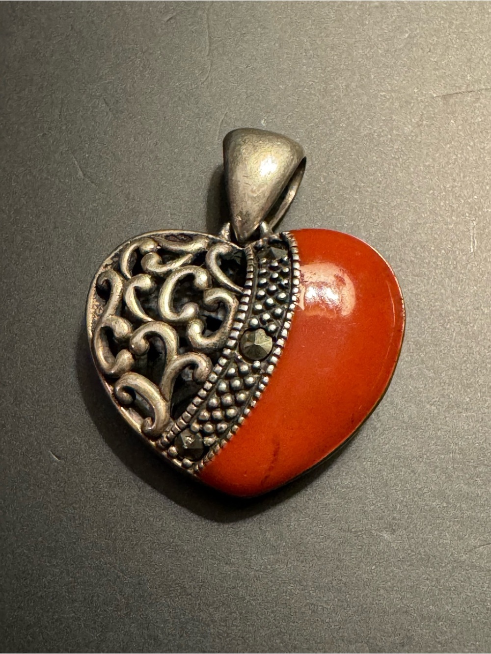Sterling Silver Reversible Enamel Heart Pendant - Bali Style